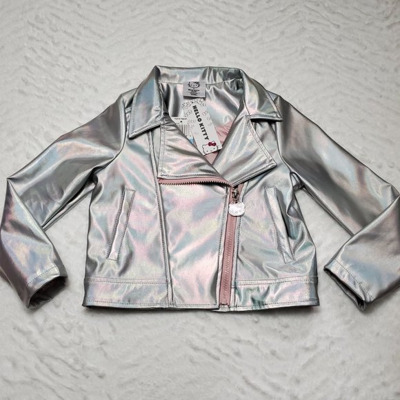 Sanrio Hello Kitty Girls Metallic Silver Moto Jacket & Pants Outfit Set Size 6 - Picture 9 of 14